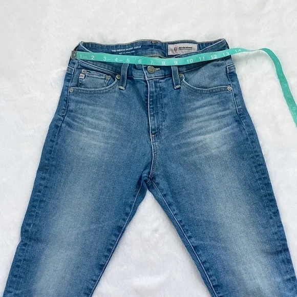 Light Wash Adrianna Goldschmied AG The Farrah Skinny High Rise Frayed Hem Jeans - Picture 2 of 6